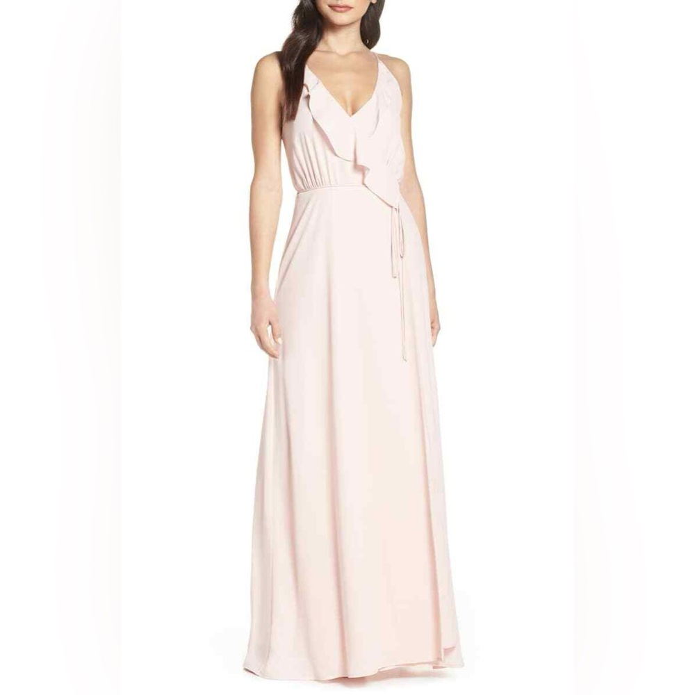 WAYF Long Maxi Dress Ruffle Wrap Waist Pink XXS gown formal wedding guest